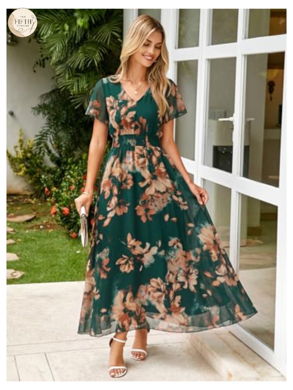 Simplee Womens Floral Maxi Dress Short Sleeve Summer Boho Wedding Guest Empire - Picture 5 of 6
